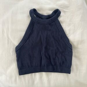 Aerie Navy Blue Ribbed Halter Top